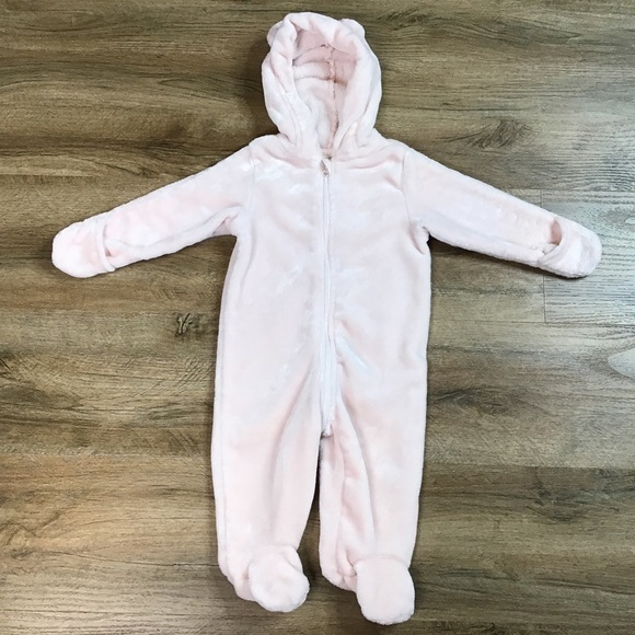 FIRST Impressions Baby Girl Jumpsuit Hood Footed Zip Warm Pink Size 3-6 Months - Picture 1 of 10